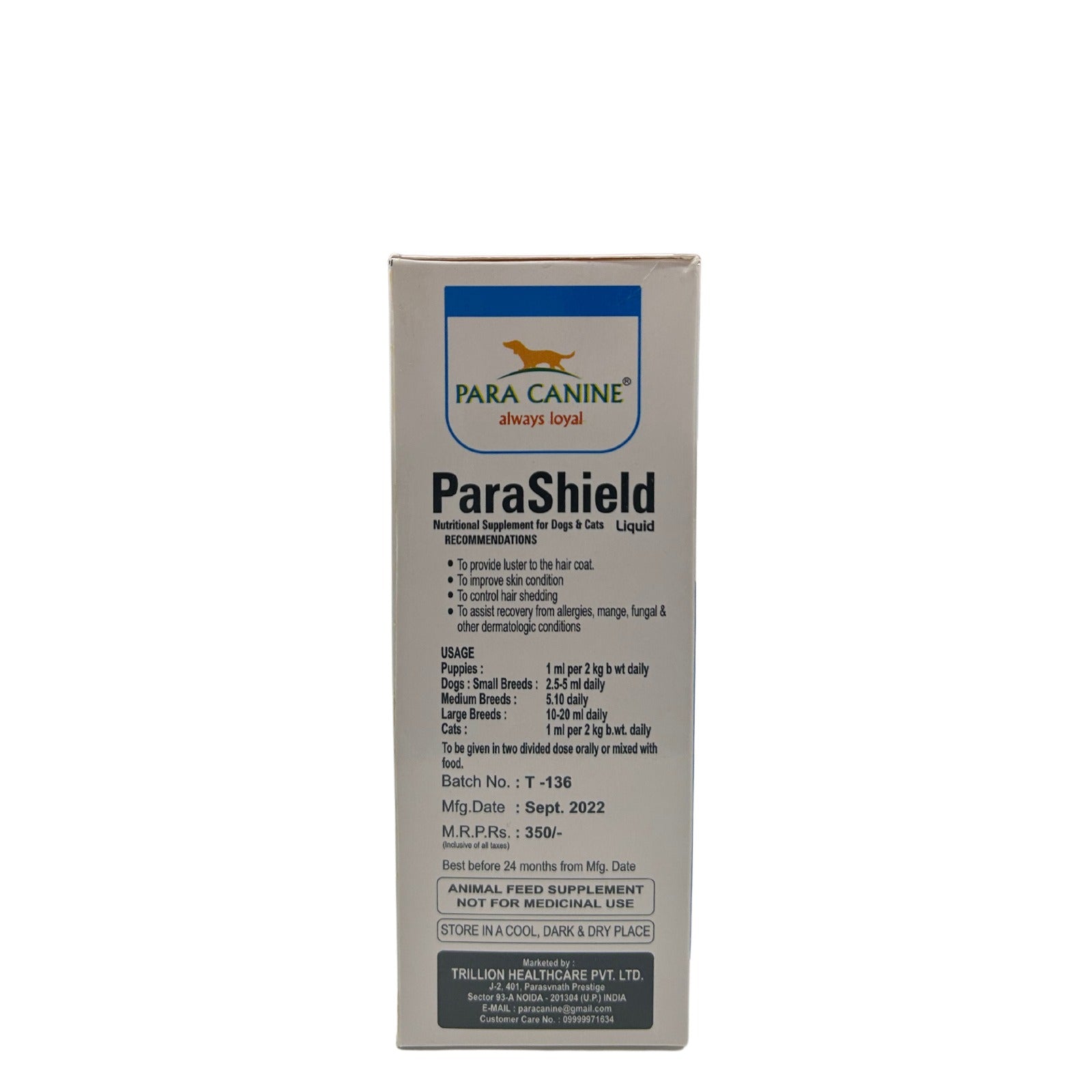 Para Shield Syrup - Controls hair shedding - Recovery from allergies, mange, fungal & other dermatologic conditions